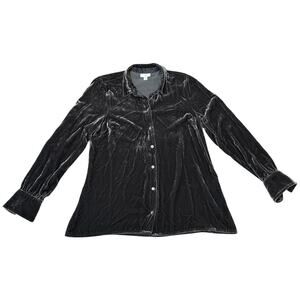 J. Jill Shirt Blouse Velvet Long Sleeve Button Up Top Shiny Flowy Gray Small